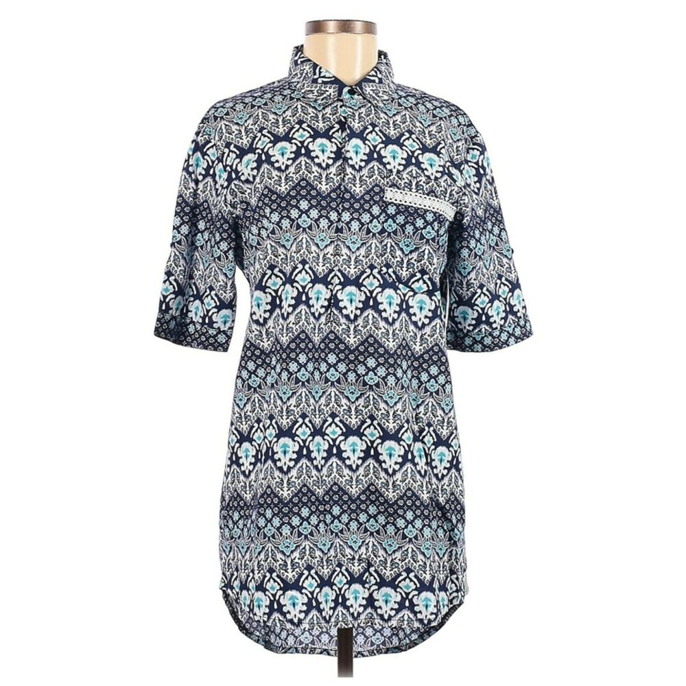 RHYTHM paisley floral print cover-up blue short sleeve shirt dress Size M NEW